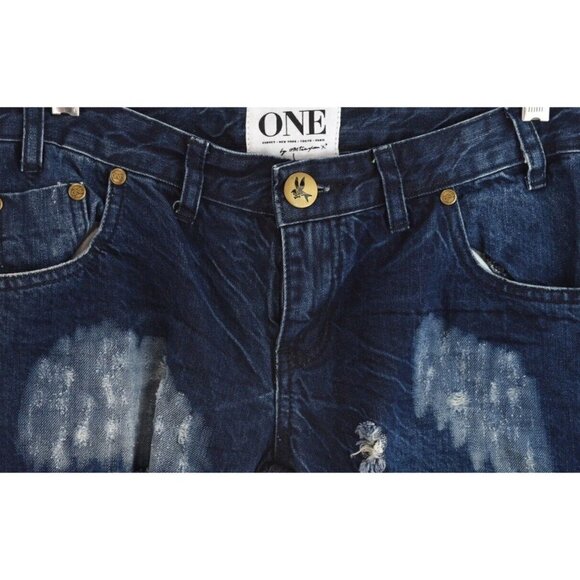 One Teaspoon Sz 26 Trashed Freebirds Crop Denim Jeans Skinny Dark Blue Women NWT - Picture 7 of 12